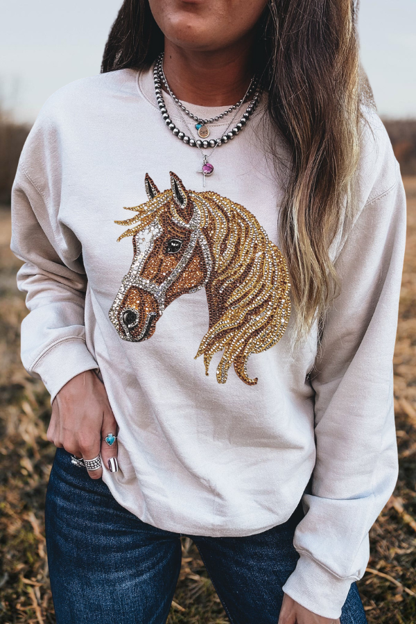 Sparkling Horse Head Print Sweatshirt