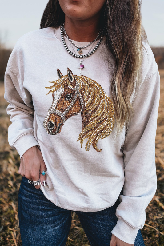 Sparkling Horse Head Print Sweatshirt