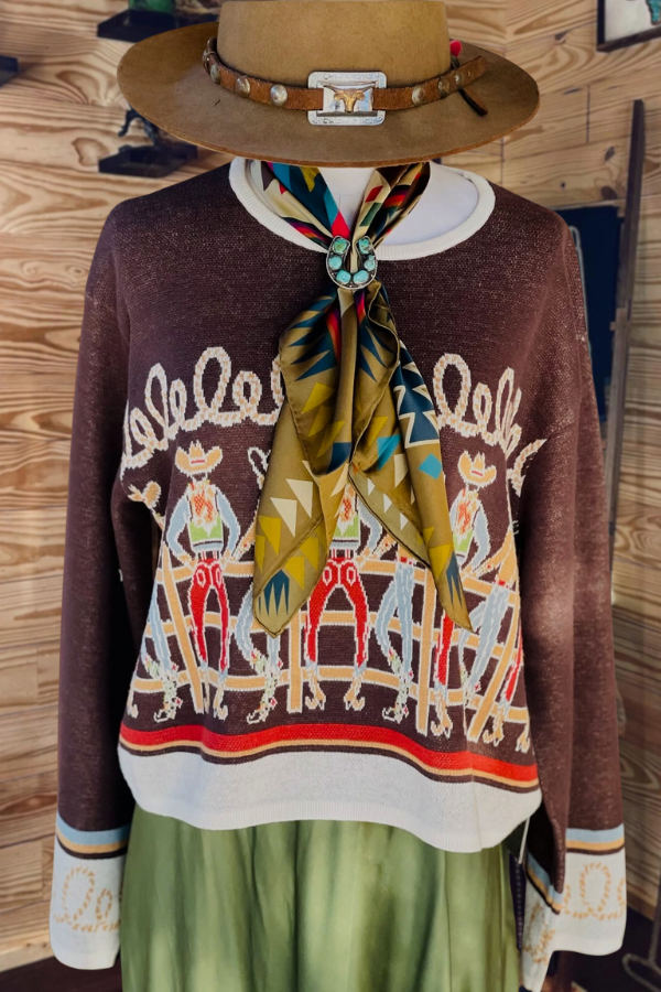 Rodeo Cowboy Motif Vintage Knit Sweater – My Store