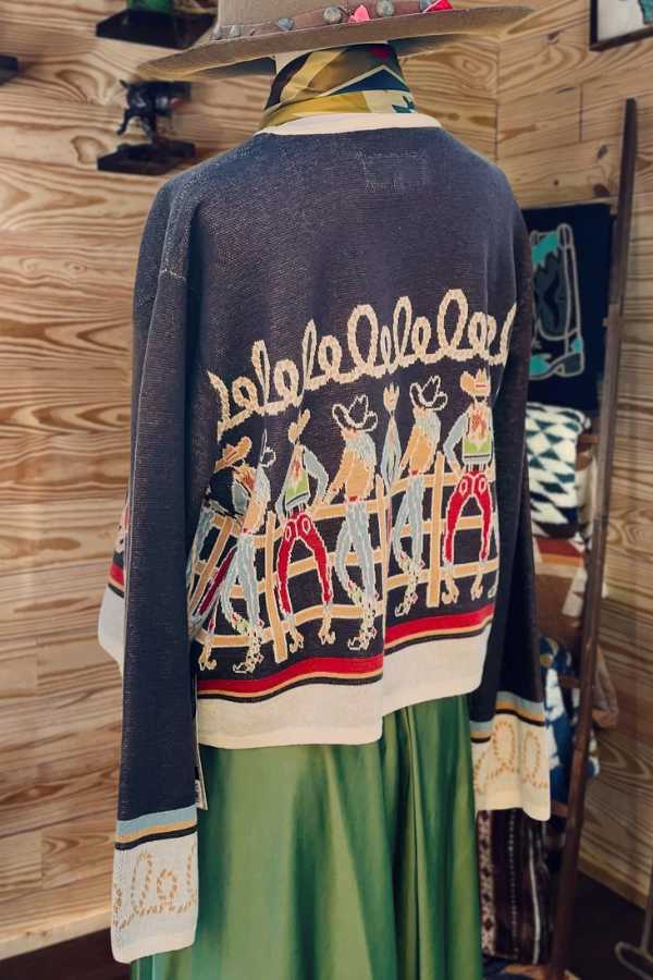 Rodeo Cowboy Motif Vintage Knit Sweater