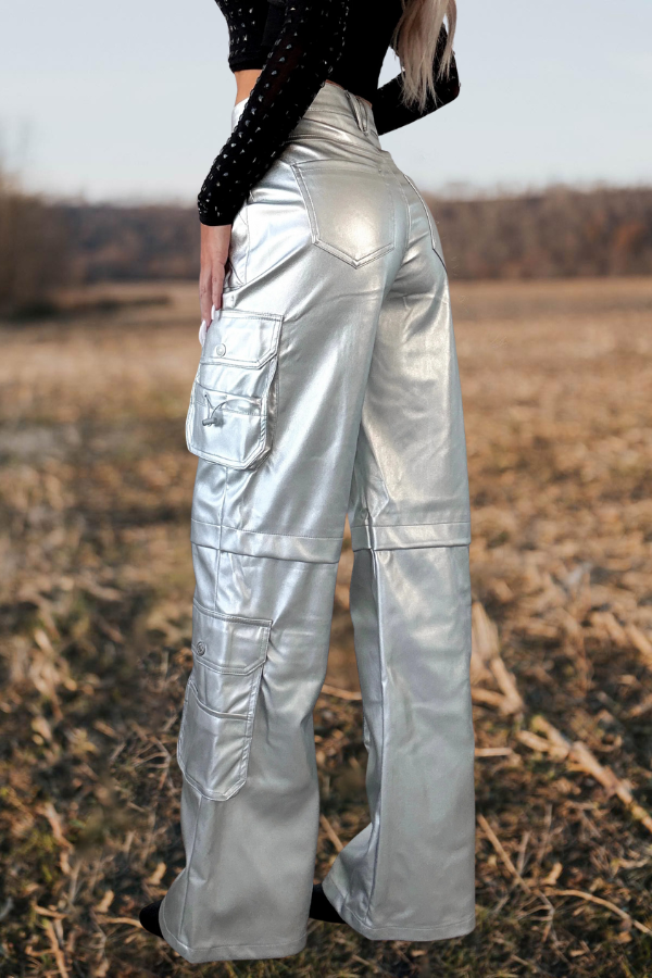 Metallic Silver Cargo Pants