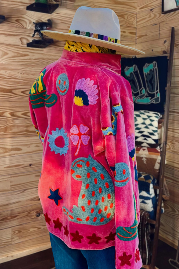 Embroidered Pink Velvet Western Jacket