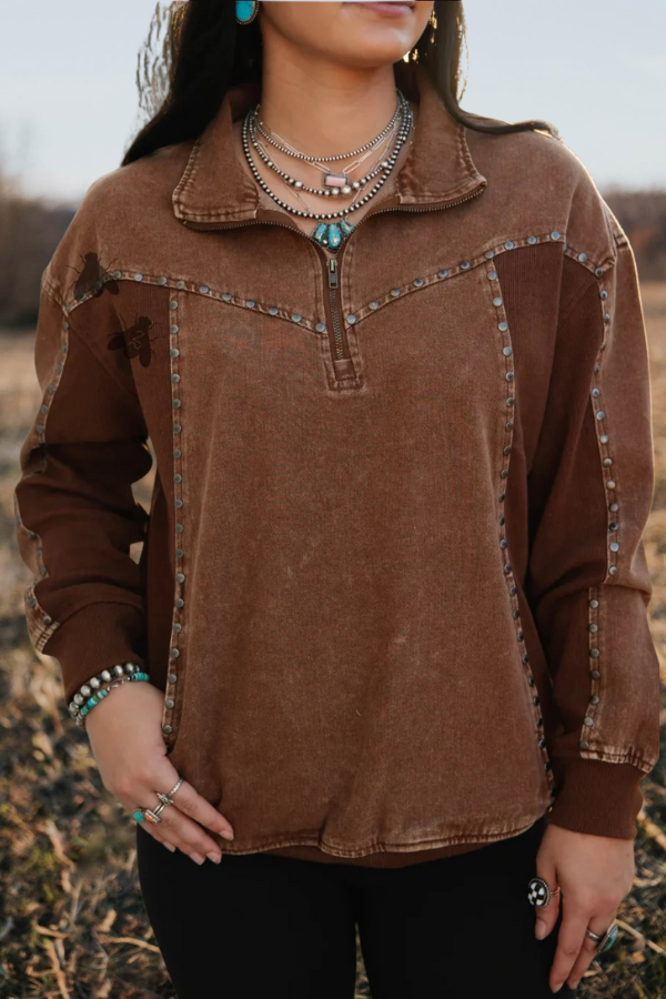 Western Zipper Rivet Sweatshirt