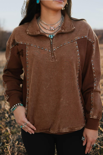 Western Zipper Rivet Sweatshirt