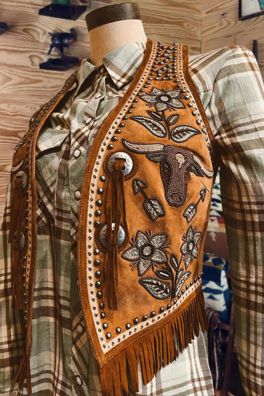 Cowgirl Studded Fringe Suede Vest