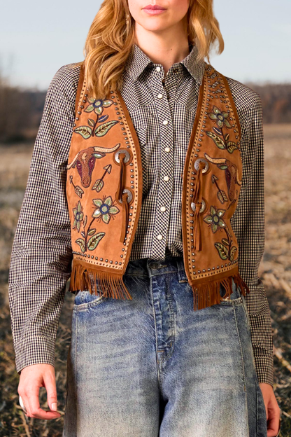 Cowgirl Studded Fringe Suede Vest