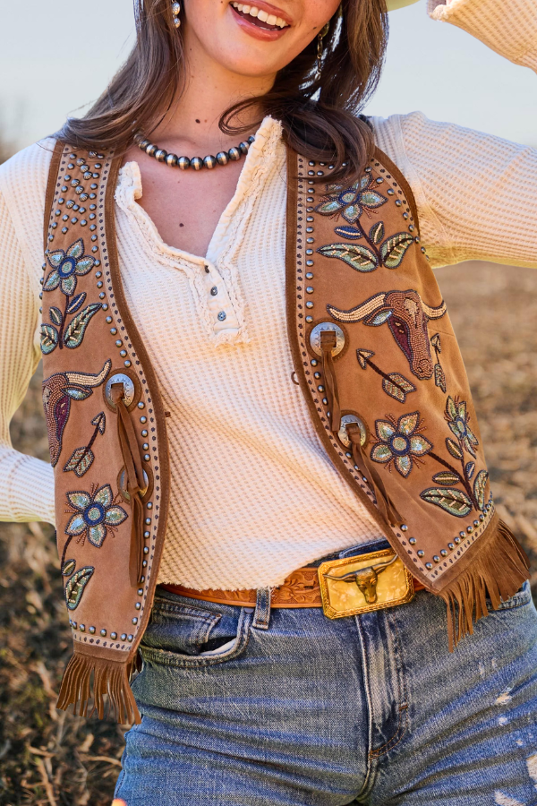 Cowgirl Studded Fringe Suede Vest