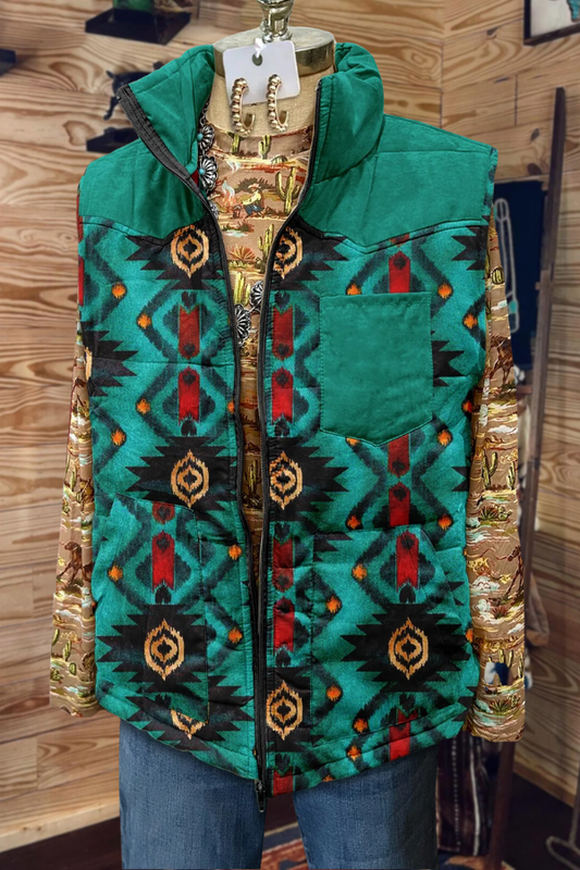Aztec Print Quilted Sleeveless Vest