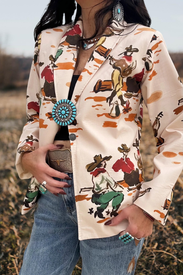 Western Cowboy Print Blazer