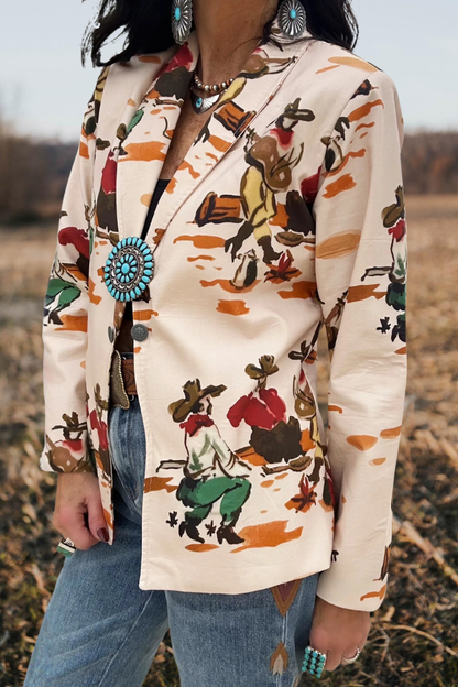 Western Cowboy Print Blazer