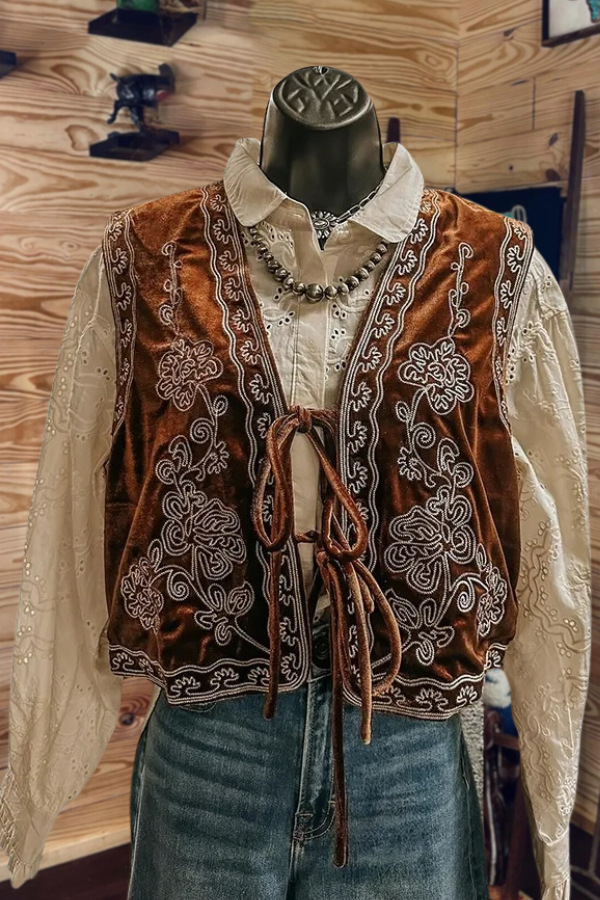 Floral Velvet Tie-Front Vest