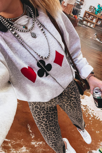 Playing Card Print Oversized Sweatshirt