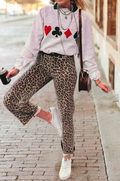 Playing Card Print Oversized Sweatshirt