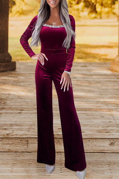 Velvet Wide Leg Jumpsuit