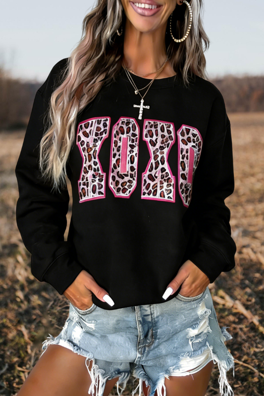 Black "XOXO" Leopard Print Sweatshirt