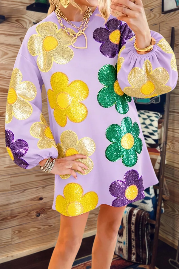 Mardi Gras Coin Puff Sleeved Dress