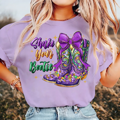 Mardi Gras "Shake Your Bootie" Cowboy Boot Tee