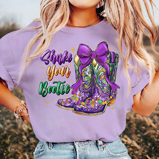 Mardi Gras "Shake Your Bootie" Cowboy Boot Tee