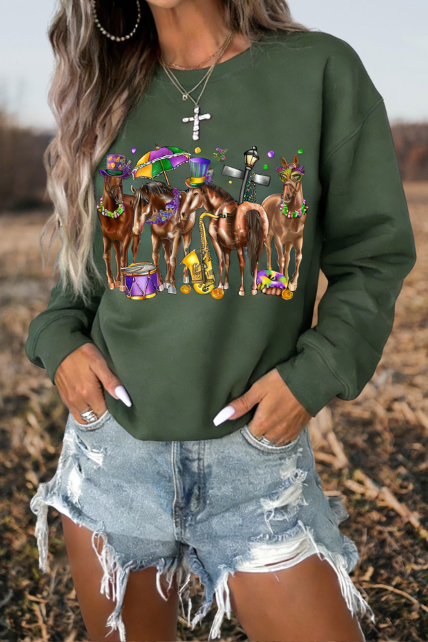 Mardi Gras Cowboy Horse Band Sweatshirt