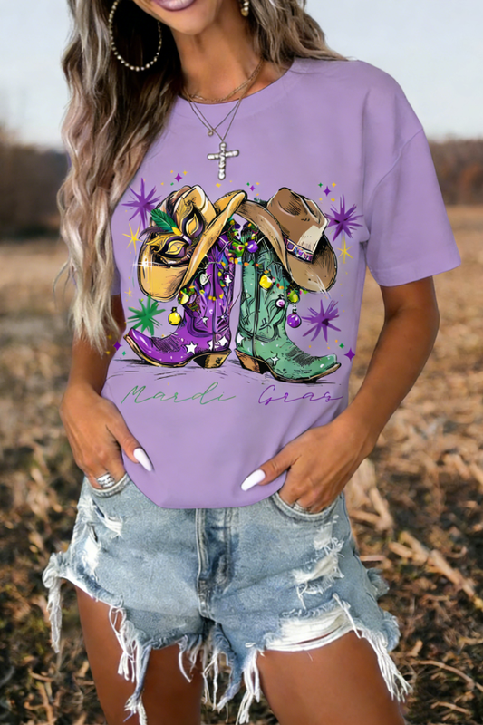Mardi Gras Cowboy Boots Graphic Tee