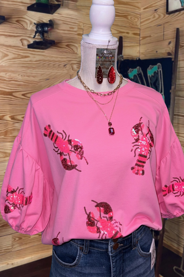 Mardi Gras Crawfish Puff-Sleeved T-Shirt