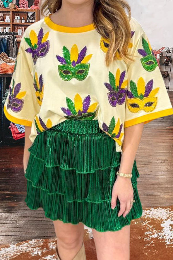 Mardi Gras Green Sequin Tiered Mini Skirt