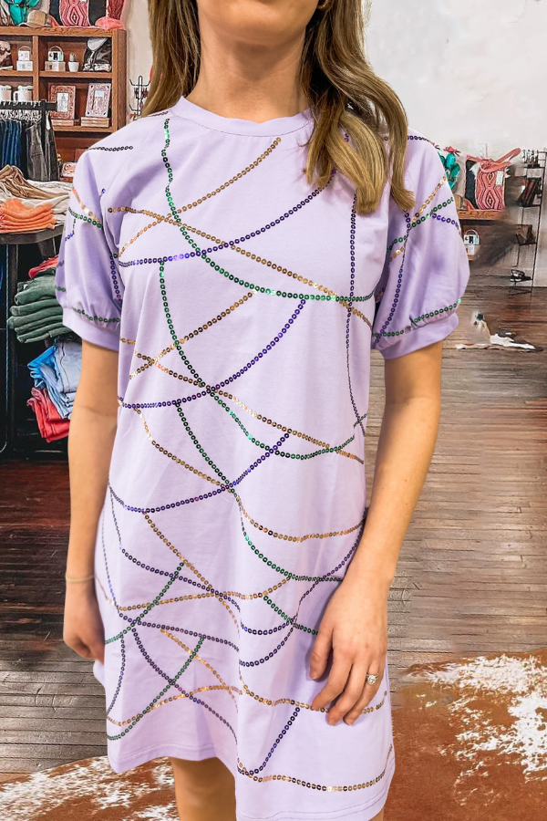 Lavender Mardi Gras Sequin T-Shirt Dress