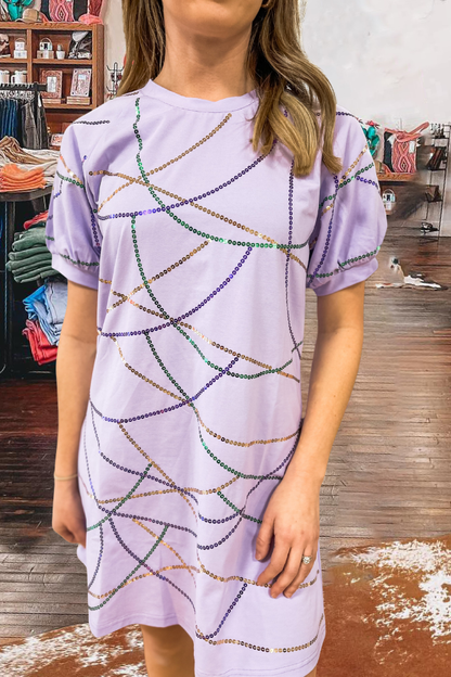 Lavender Mardi Gras Sequin T-Shirt Dress