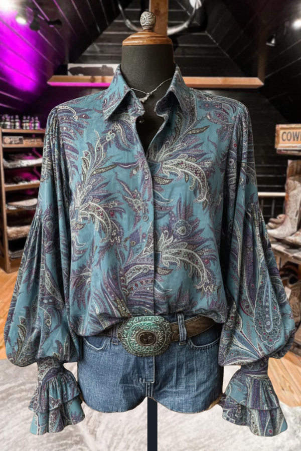 Paisley Print Puff-Sleeve Blouse