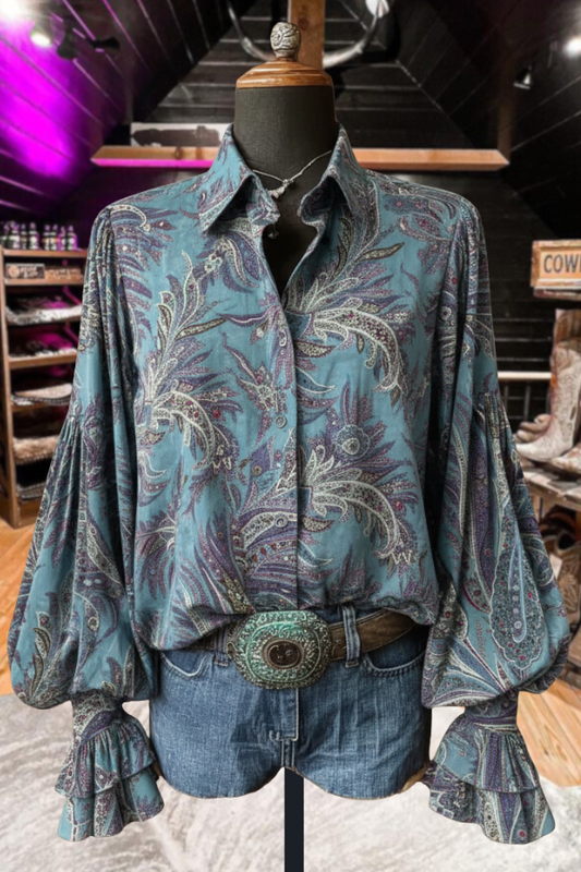 Paisley Print Puff-Sleeve Blouse