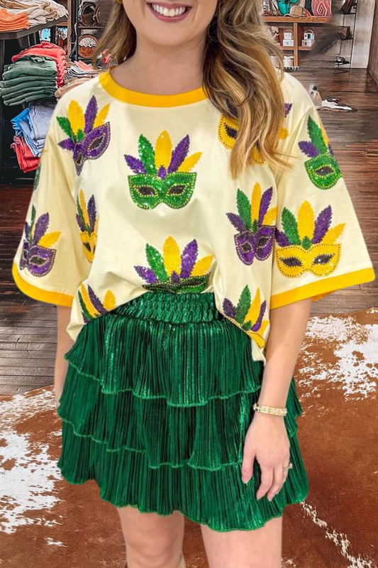 Sequin Mardi Gras Mask T Shirt