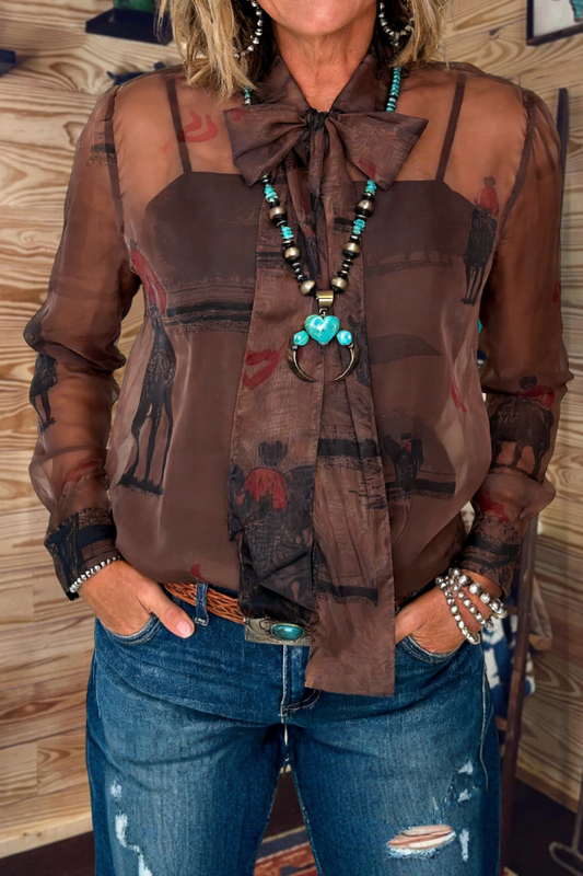 Western Cowgirl Tie Front Blouse
