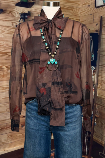 Western Cowgirl Tie Front Blouse