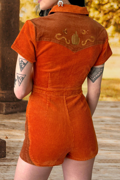 Rust Corduroy Western Romper