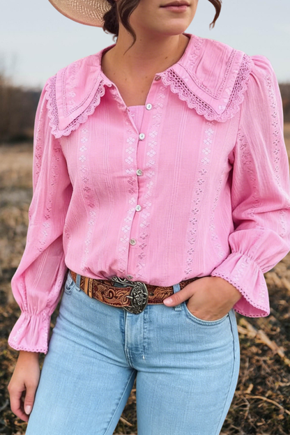 Vintage Lace Collar Embroidered Blouse