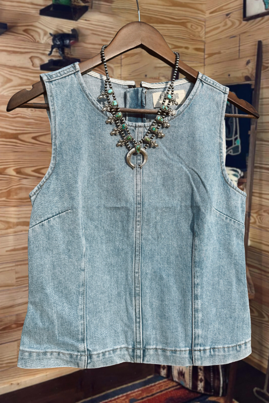 Sleeveless Round Neck Denim Vest Top