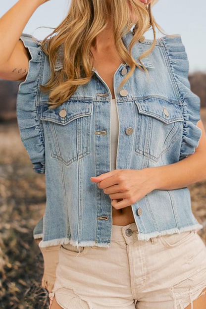 Washed Denim Flying Sleeves Vest