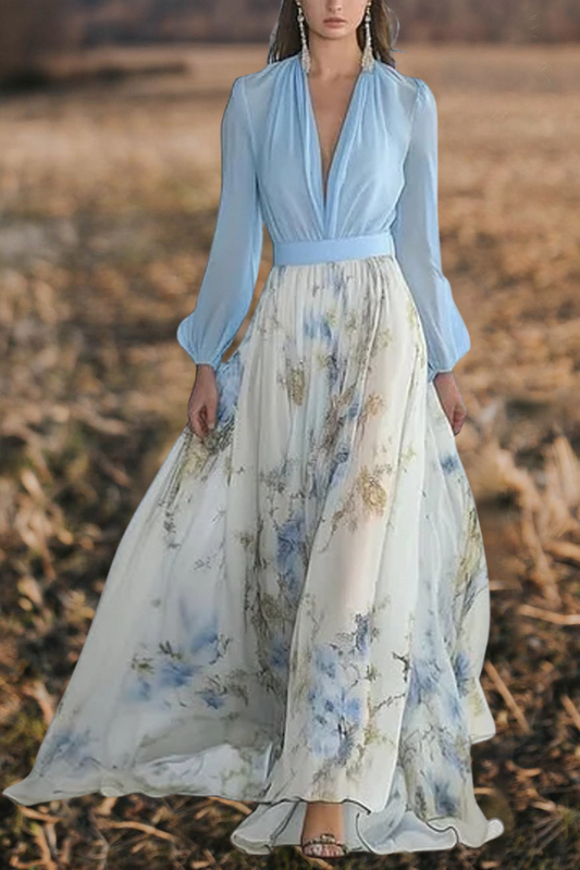 Floral High Waist A-Line Maxi Dress