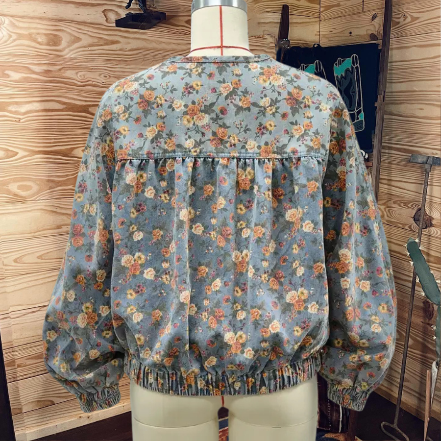 Floral Washed Denim Rose Jacket