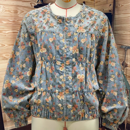 Floral Washed Denim Rose Jacket